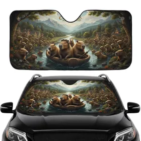Capybara Mountain Village River Adventure - Wildlife Lover Gift for Animal Fans Car Sunshade
