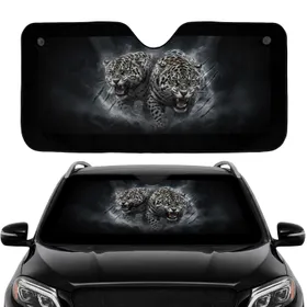 Highly Detailed Snarling Black White Jaguars Fangs Bared - Wildlife Lover Gift Car Sunshade