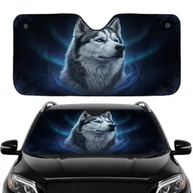 Majestic Siberian Husky Blue Eyes Aurora Night - Wildlife Lover Gift Car Sunshade