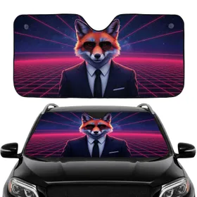Anthropomorphic Fox Business Suit Synthwave Cosmic Grid - Retro Futuristic Decor Gift Car Sunshade