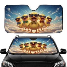 Fluffy Yellow Ducklings Sunglasses Bow Ties Golden Blue Sky - Vehicle Decor Gift for Wildlife Lovers Car Sunshade