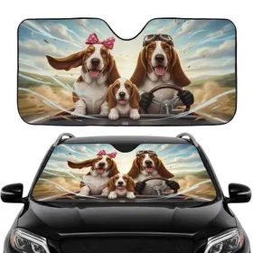 Basset Hounds Road Trip Adventure - Dog Lover Travel Essentials Gift Car Sunshade