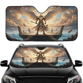 Divine Angelic Warrior Golden Battle-Axe Classical Ruins - Fantasy Lover Gift Car Sunshade