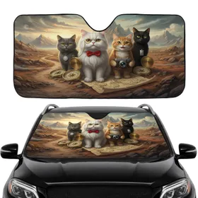 Five Adventuring Cats Navigational Map Mountain Vista - Adventure Travel Gift Car Sunshade