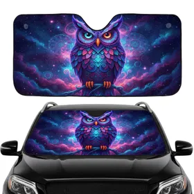 Psychedelic Cosmic Owl Mandala Nebula Stardust - Boho Lifestyle Gift for Art Lovers Car Sunshade