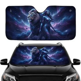 Majestic Lion Celestial Woman Nebula Starfield - Epic Cosmic Fantasy Art Lover Gift Car Sunshade