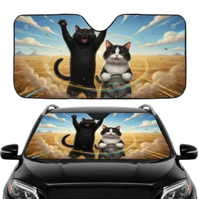 Black Tuxedo Cats Adventure Drive Golden Plains - Road Trip Fun Cat Lover Gift Car Sunshade