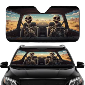 Grinning Skeletons Desert Road Trip - Wild Adventure Auto Accessory Car Sunshade