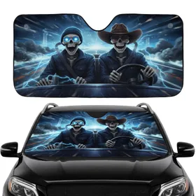 Adventure Skeletons Cowboy Hat & Beanie - Road Trip Gift for Drivers Car Sunshade