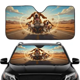Happy Bloodhound Dogs Adventure Road Trip - Travel Essentials Gift for Dog Lovers Car Sunshade