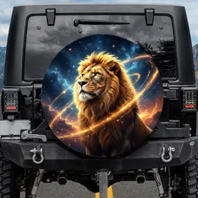 Golden Maned Lion Cosmic Nebula Star Trails - Adventure Seeker Gift Spare Tire Cover