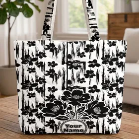 Ink Wash Flowers Brush Strokes Circular Frame Everyday Gift Quilted Tote Bag