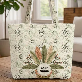 Broad Leaves Berry Branches Pot Circular Medallion Organic Botanical - Everyday Tote Quilted Tote Bag