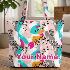 Leopard Zebra Stripes Spots Your Name - Everyday Essential Accessory Gift Quilted Tote Bag