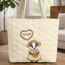 Badger Straw Hat Wildflowers Strawberries - Everyday Tote for Kids Quilted Tote Bag