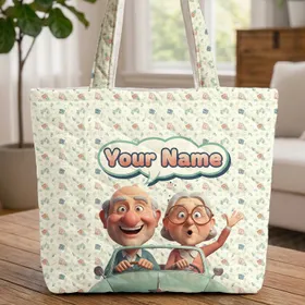Elderly Couple Road Trip Vintage Signs - Travel Essentials Gift for Grandparents Quilted Tote Bag