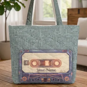 Ornate Glowing Retro Cassette Tape Circuit Board - Music Lover Gift for Retro Fans Quilted Tote Bag