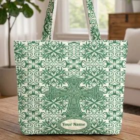 Maltese Cross Filigree Acanthus Leaves Oval Medallion Quilted Tote Bag