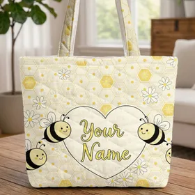 Bees Honeycomb Daisy Heart Personalized - Nature Lover Gift Quilted Tote Bag