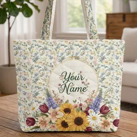 Floral Arrangement Name Hoop - Flower Lover Gift Quilted Tote Bag