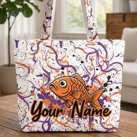 Orange Fish Street Art Ink Splatter Energetic Splashes - Fish Lover Gift Quilted Tote Bag