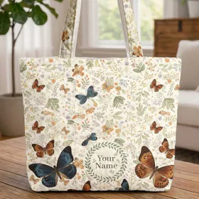 Personalized Butterflies Botanical Garden Name - Everyday Carry Gift Quilted Tote Bag