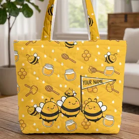 Cartoon Bees Honeycomb Honey Jar Flag - Bee Lover Everyday Tote Quilted Tote Bag