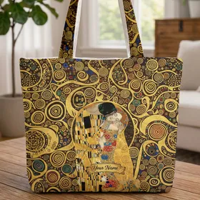 Embracing Couple Personalized Name - Romantic Keepsake Art Lover Gift Quilted Tote Bag