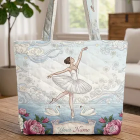 Personalized Ballerina Swans Lake Floral Carryall Gift Quilted Tote Bag