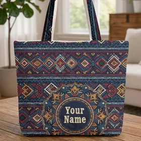 Personalized Cowboy Name Tribal Medallion - Bohemian Lifestyle Everyday Carry Gift Quilted Tote Bag