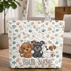 Cartoon Dog Paw Print Bone - Dog Lover Everyday Carry Quilted Tote Bag