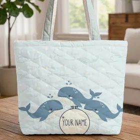 Blue Whales Bubbles Name - Ocean Lover Everyday Tote Quilted Tote Bag