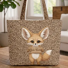 Fennec Fox Wooden Sign Leopard Spots Wildlife Lover Bag Gift for Animal Fan Quilted Tote Bag