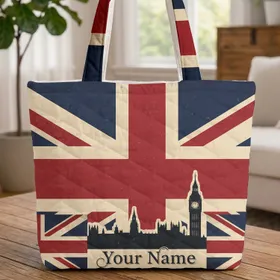 Vintage Distressed Union Jack Big Ben Palace of Westminster - Traveler Souvenir Quilted Tote Bag