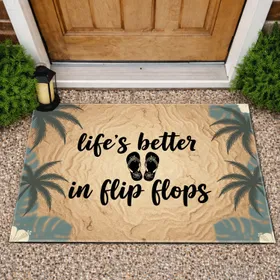 Life's Better In Flip Flops Palm Trees - Tropical Beach Home Decor Gift for Beach Lover Doormat