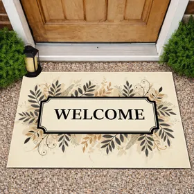 WELCOME Message Botanical Leaves Parchment Field - Home Entryway Decor Gift Doormat
