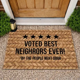 Four Stars VOTED BEST NEIGHBORS EVER - Neighbor Appreciation Home Decor Gift Doormat