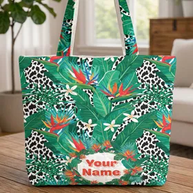 Personalized Tropical Floral Bird-of-Paradise Animal Print Everyday Gift Quilted Tote Bag