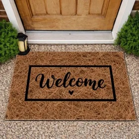 Welcome Black Script Heart - Home Decor Gift Doormat