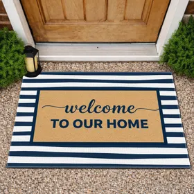 Woven Border Stripes Welcome To Our Home - Home Decor Housewarming Everyday Gift Doormat
