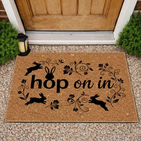 Bunny Head 'O' Hop On In Spring Floral - Welcome Home Decor Doormat