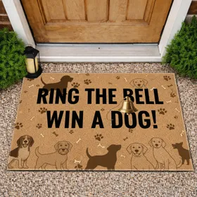 RING THE BELL WIN A DOG! Puppy Dogs Brass Bell - Home Decor for Dog Lover Doormat