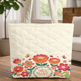 Floral Butterfly Bee Ladybug Wreath - Garden Lover Gift Quilted Tote Bag