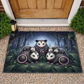 Opossum Family Nocturnal Forest Moonlight - Wildlife Lover Gift Doormat