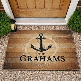 Black Anchor Symbol Nautical Rope Wood Grain Custom Family Home Decor Gift Doormat