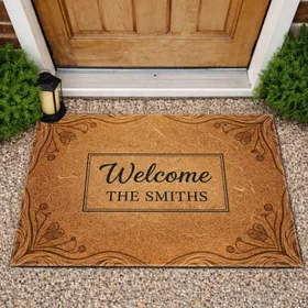 Custom Name Welcome Script Rustic Border Custom Name - Home Decor Gift Doormat