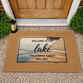 Welcome Lake Family Name Sign - Lakeside Cabin Outdoor Living Gift Doormat