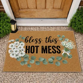 Bless This Hot Mess Eucalyptus Daisy Baby's Breath Floral - Home Decor Gift Doormat