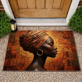 African Woman Headwrap - Home Decor Gift Doormat