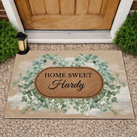 Home Sweet Hardy Mat Eucalyptus Pine Burlap - Farmhouse Home Decor Gift Doormat
